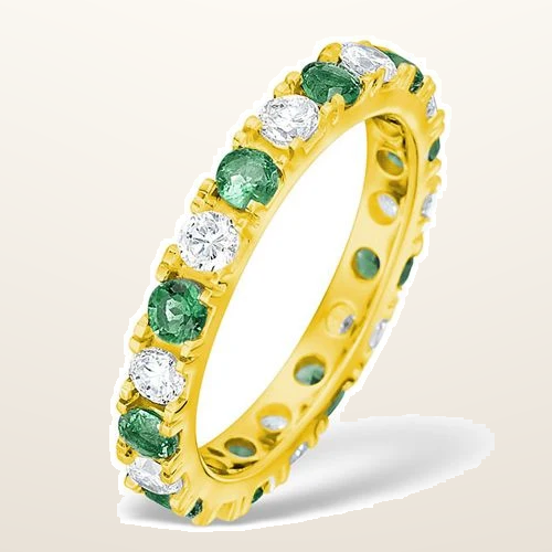IT_ROLE:studio_clean | 18ct Yellow Gold Claw Set Full Eternity Ring Natural Diamond 0.50ct Emerald 0.70ct G VS