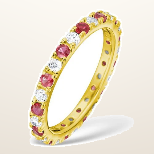 IT_ROLE:studio_clean | 18ct Yellow Gold Claw Set Full Eternity Ring Natural Diamond 0.50ct Ruby 0.80ct G VS