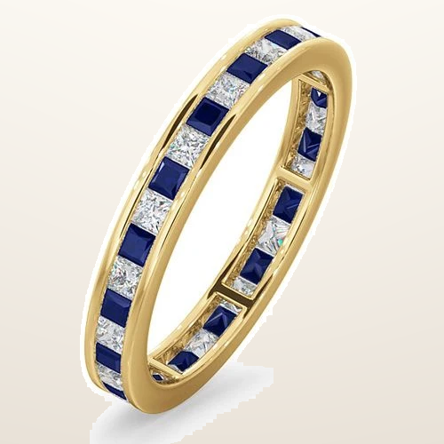 IT_ROLE:studio_clean | 18ct Yellow Gold Channel Set Princess Cut Full Eternity Ring Natural Diamond 0.50ct Saph 0.70ct G VS