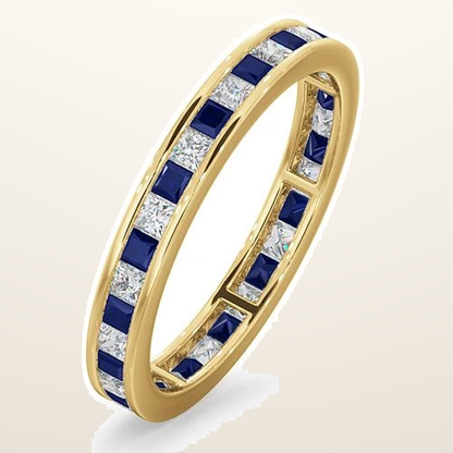 IT_ROLE:studio_clean | 18ct Yellow Gold Channel Set Princess Cut Full Eternity Ring Natural Diamond 0.50ct Saph 0.70ct G VS