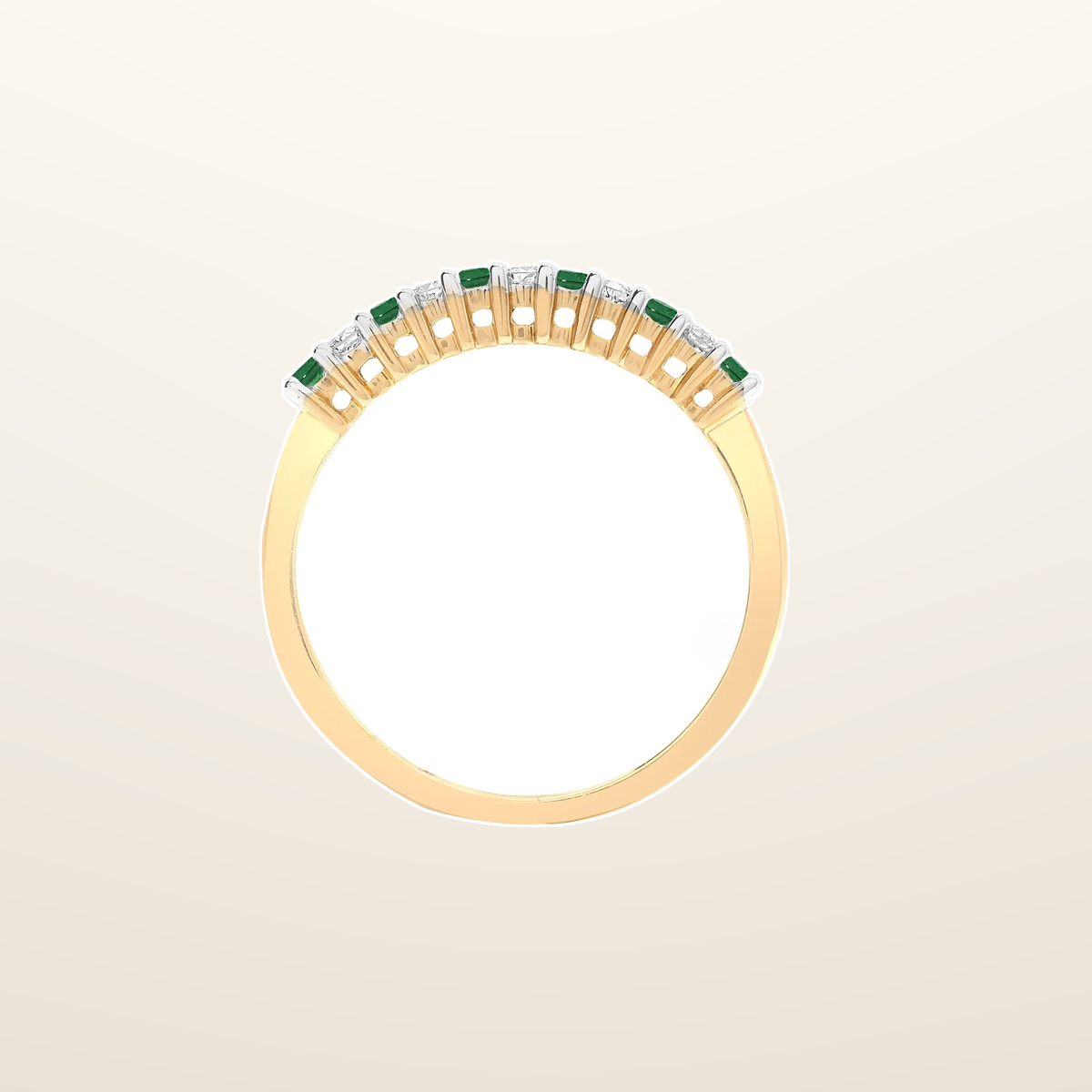 IT_ROLE:studio_clean | 9ct Yellow Gold Natural Diamond 10pts & Emerald 15pts Half Eternity Ring