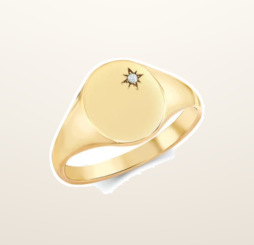IT_ROLE:studio_clean | 9ct Yellow Gold 0.03cts Diamonds Star-set Oval Signet Ring