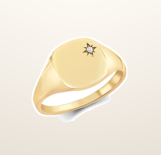 IT_ROLE:studio_clean | 9ct Yellow Gold 0.03cts Diamonds Star-set Cushion Signet Ring