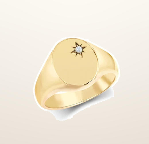 IT_ROLE:studio_clean | 9ct Yellow Gold 0.06cts Diamonds Star-set Oval Signet Ring