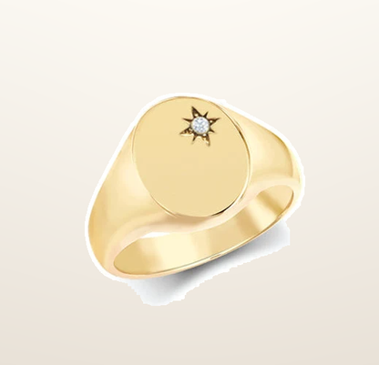 IT_ROLE:studio_clean | 9ct Yellow Gold 0.06cts Diamonds Star-set Oval Signet Ring