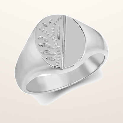 IT_ROLE:studio_clean | 925 Silver Oval Half Engraved Signet Ring
