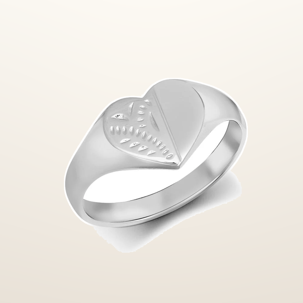 IT_ROLE:studio_clean | 925 Silver Heart Shape Half Engraved Signet Ring