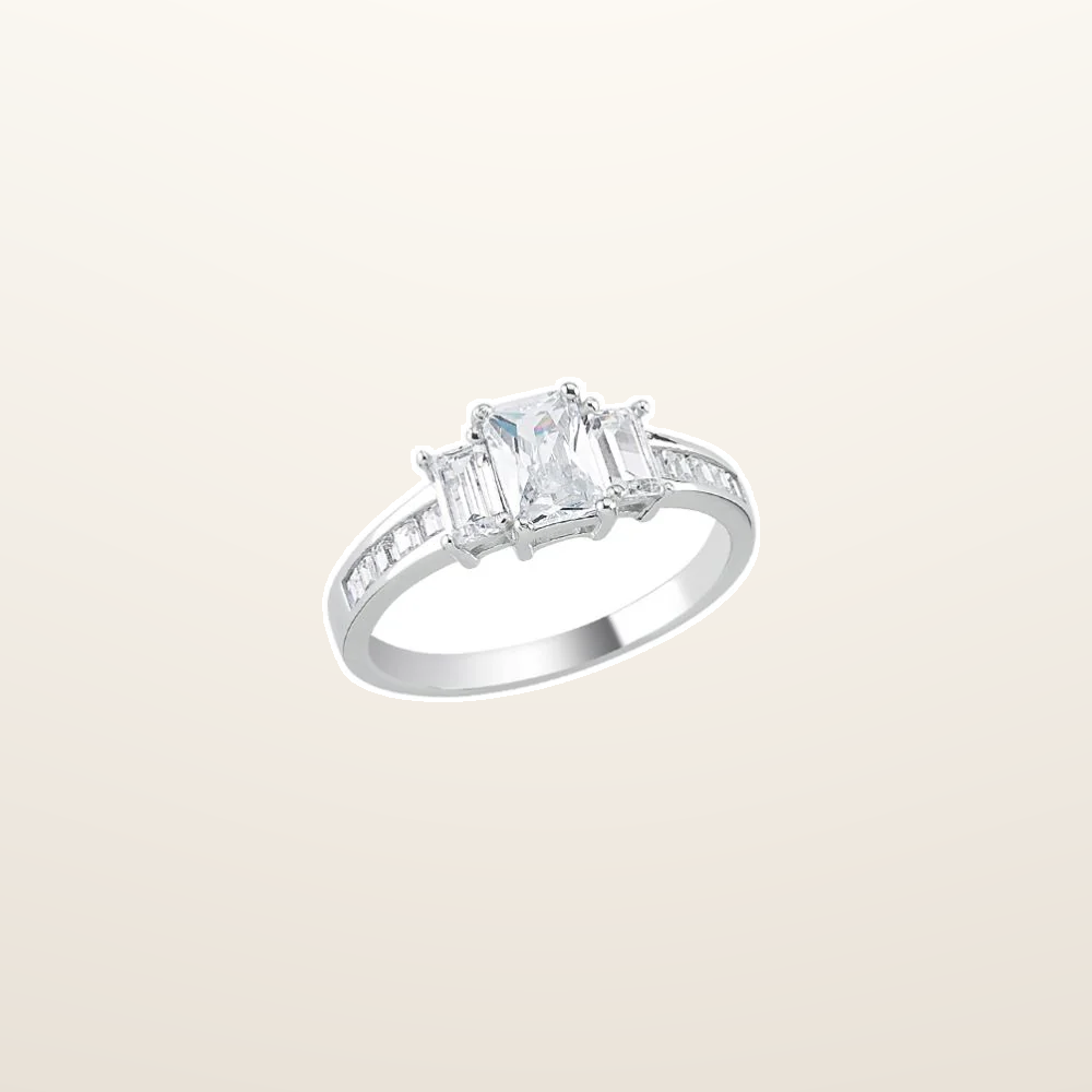IT_ROLE:studio_clean | 925 Silver Cubic Zirconia Trilogy Bageutte Ring