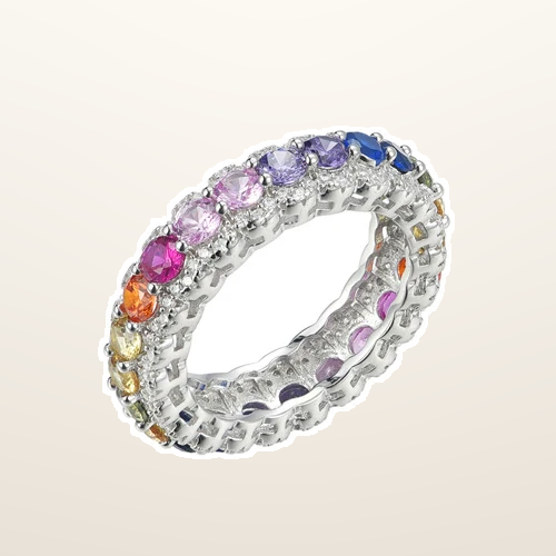 IT_ROLE:studio_clean | 925 Silver Rhodium Plated Multi Col Cubic Zirconia Full Eternity Ring