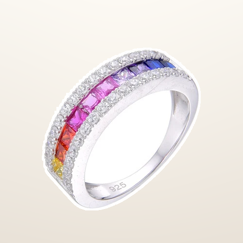 IT_ROLE:studio_clean | 925 Silver Rhodium Plated Multi Col Cubic Zirconia Half Eternity Ring