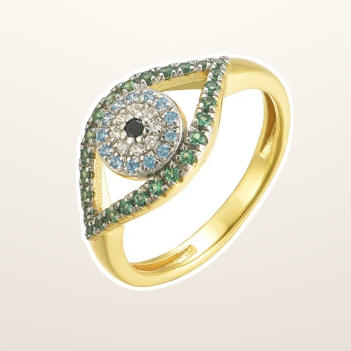 IT_ROLE:studio_clean | 925 Siver 14ct Gold Plated Cubic Zirconia Set Evil Eye Ring