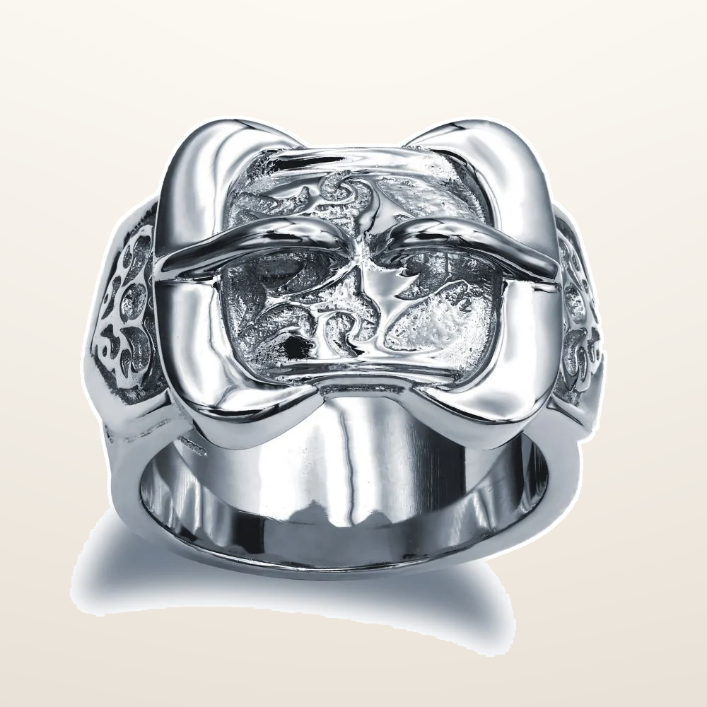 IT_ROLE:studio_clean | 925 Sterling Silver hand finished premium weight carved double buckle design ring