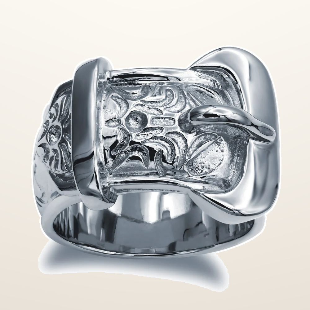 IT_ROLE:studio_clean | 925 Sterling Silver hand finished premium weight carved buckle design ring
