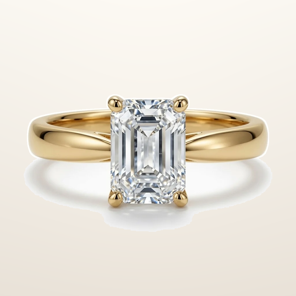 IT_ROLE:studio_clean | 9ct Yellow Gold, 1.00ct Emerald Cut Cubic Zirconia Wed-fit Solitaire Ring