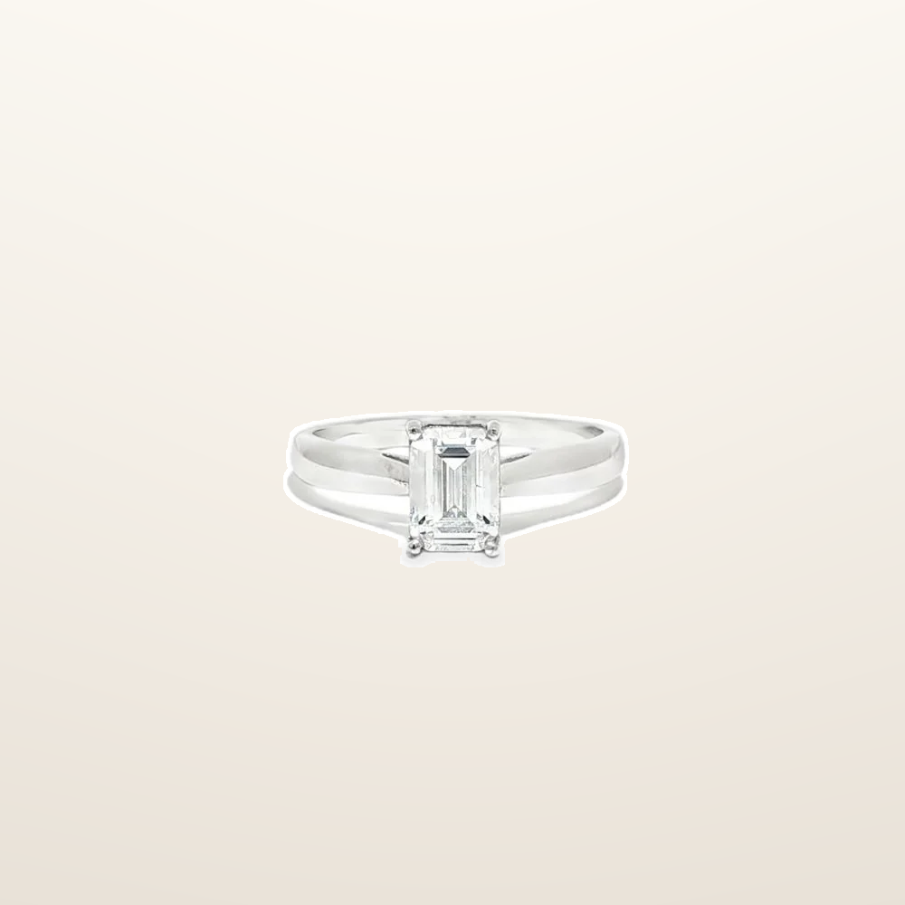 IT_ROLE:studio_clean | 9ct White Gold, 1.00ct Emerald Cut Cubic Zirconia Wed-fit Solitaire Ring