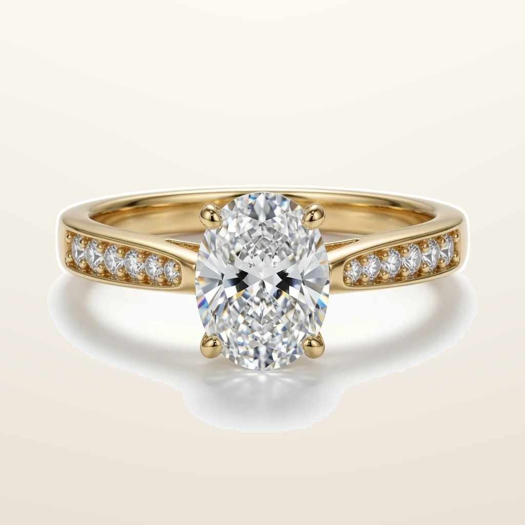 IT_ROLE:studio_clean | 9ct Yellow Gold, 1.00ct Oval Cubic Zirconia Wed-fit Engagement Ring