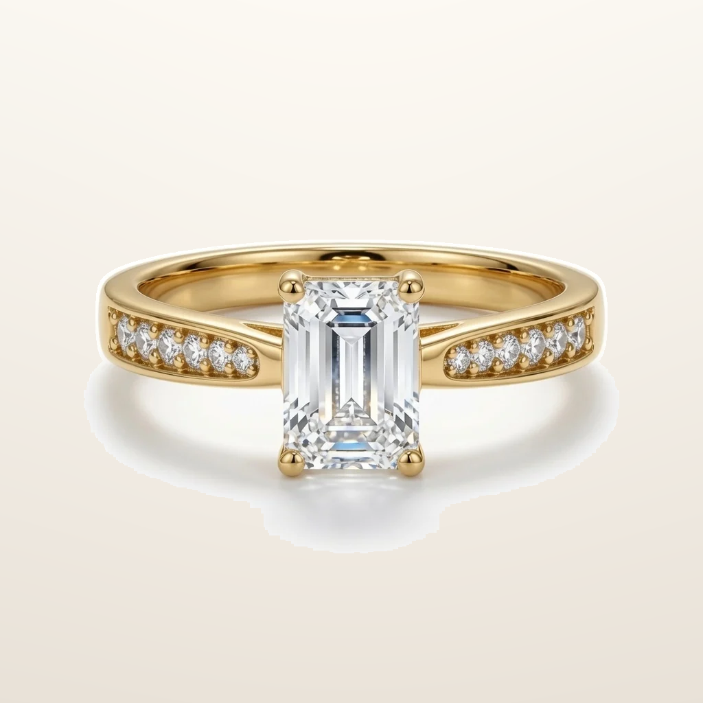 IT_ROLE:studio_clean | 9ct Yellow Gold, 1.00ct Emerald Cut Cubic Zirconia Wed-fit Engagement Ring