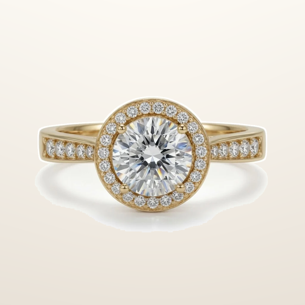 IT_ROLE:studio_clean | 9ct Yellow Gold, 1.00ct Round Cubic Zirconia Wed-fit Halo Ring