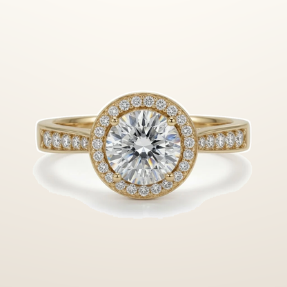 IT_ROLE:studio_clean | 9ct Yellow Gold, 1.00ct Round Cubic Zirconia Wed-fit Halo Ring