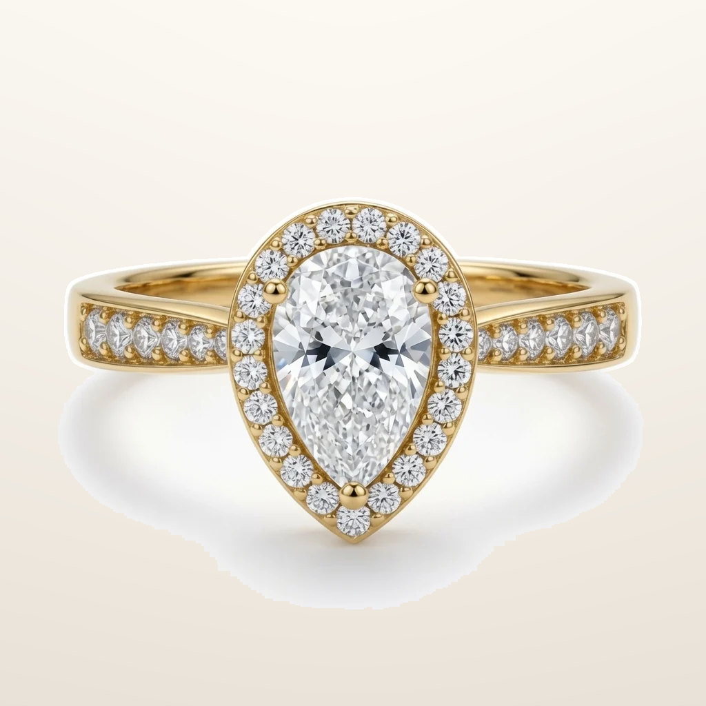 IT_ROLE:studio_clean | 9ct Yellow Gold, 1.00ct Pear Shape Cubic Zirconia Wed-fit Halo Ring
