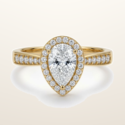 IT_ROLE:studio_clean | 9ct Yellow Gold, 1.00ct Pear Shape Cubic Zirconia Wed-fit Halo Ring
