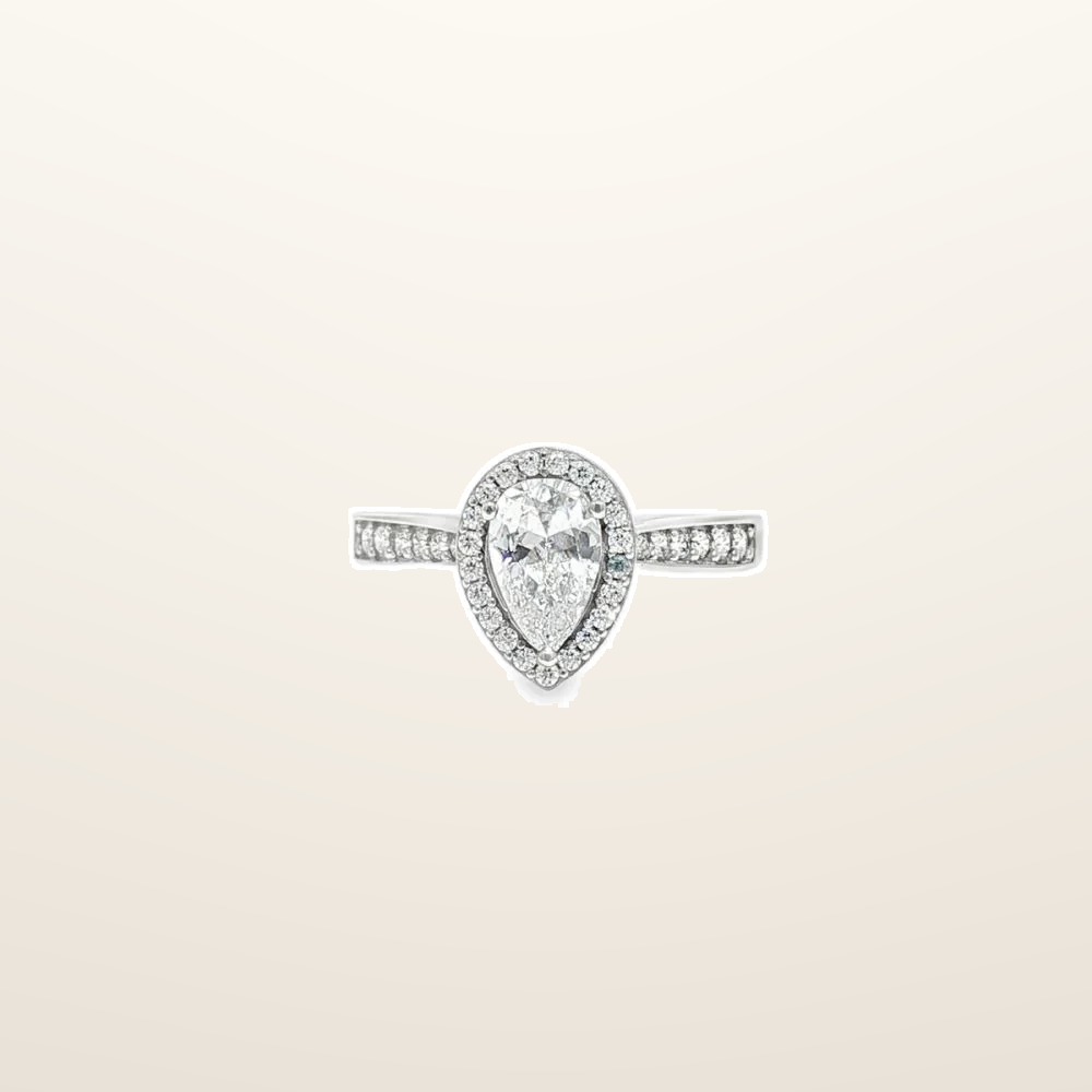 IT_ROLE:studio_clean | 9ct White Gold, 1.00ct Pear Shape Cubic Zirconia Wed-fit Halo Ring