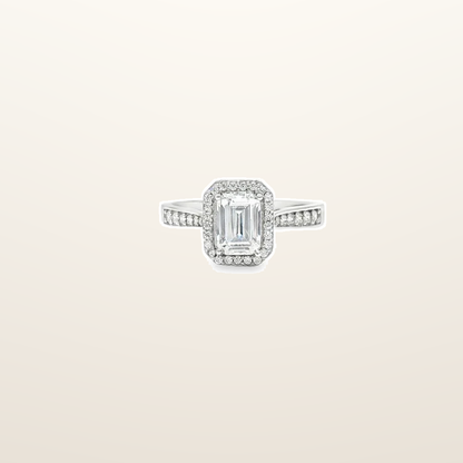IT_ROLE:studio_clean | 9ct White Gold, 1.00ct Emerald Cut Cubic Zirconia Wed-fit Halo Ring