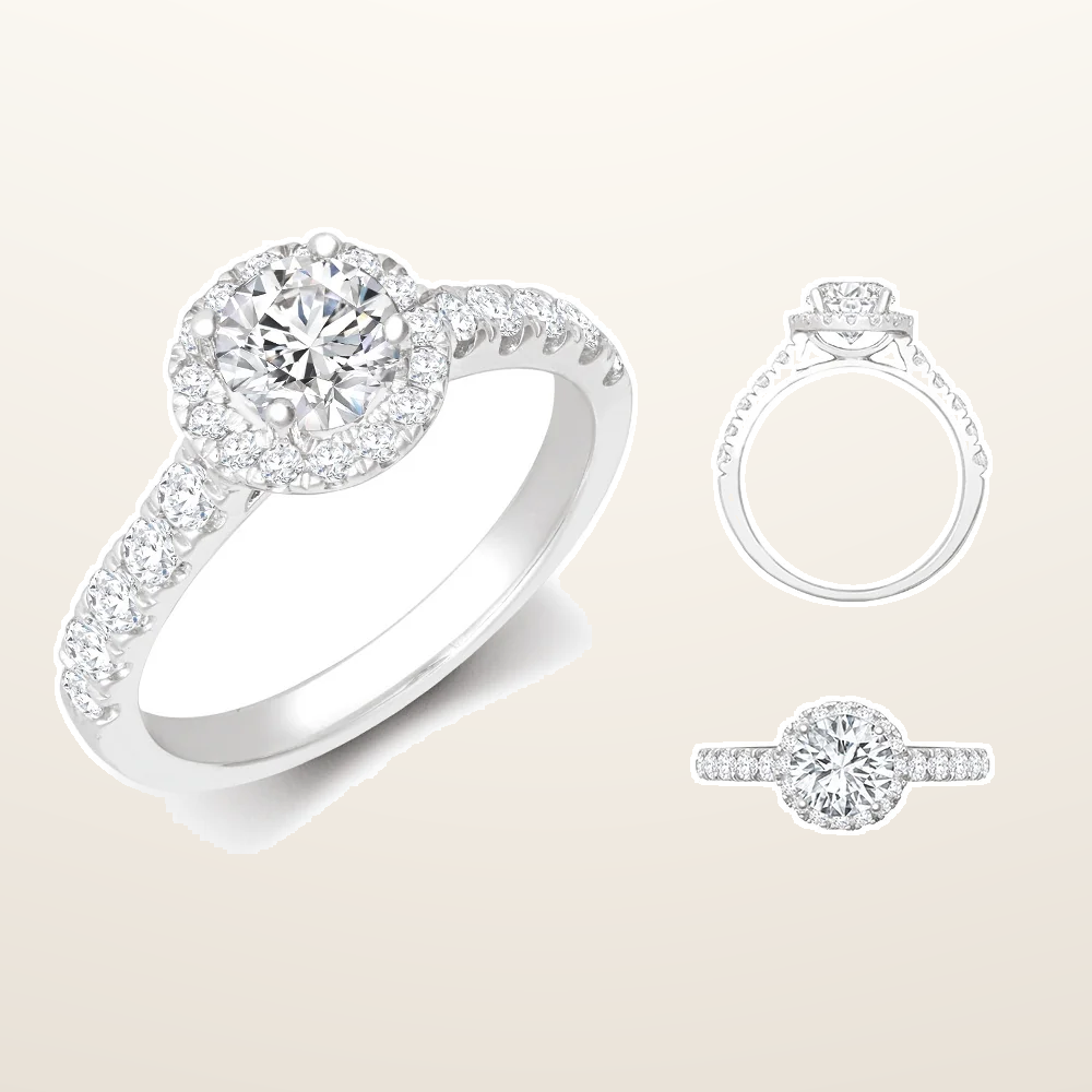 IT_ROLE:studio_clean | Lab 950 Platinum Gold 0.37ct Diamond Micro-set Halo and Shoulders Wed-fit Ring Mount + 0.25ct Diamond