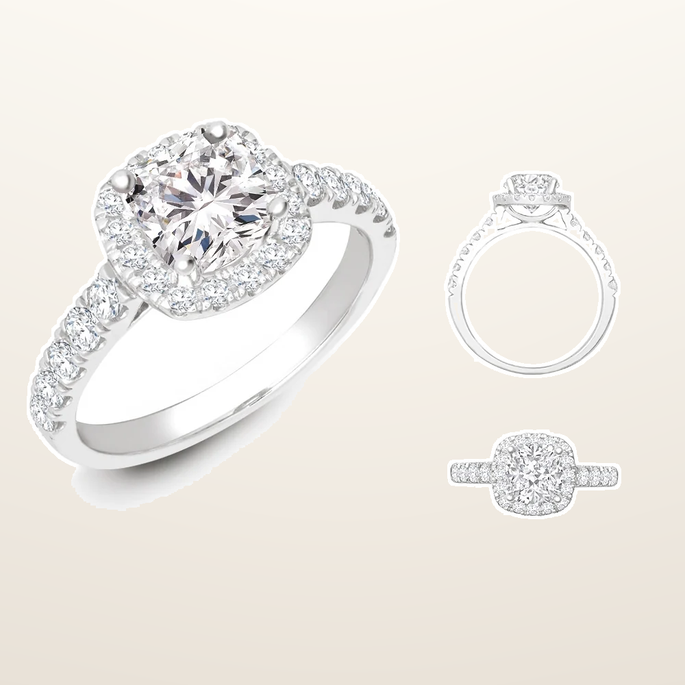 IT_ROLE:studio_clean | 950 Platinum Gold 0.33ct Natural Diamond Micro-set Cushion-shaped Halo and Shoulders Wed-fit Ring Mount + 0.25ct Diamond