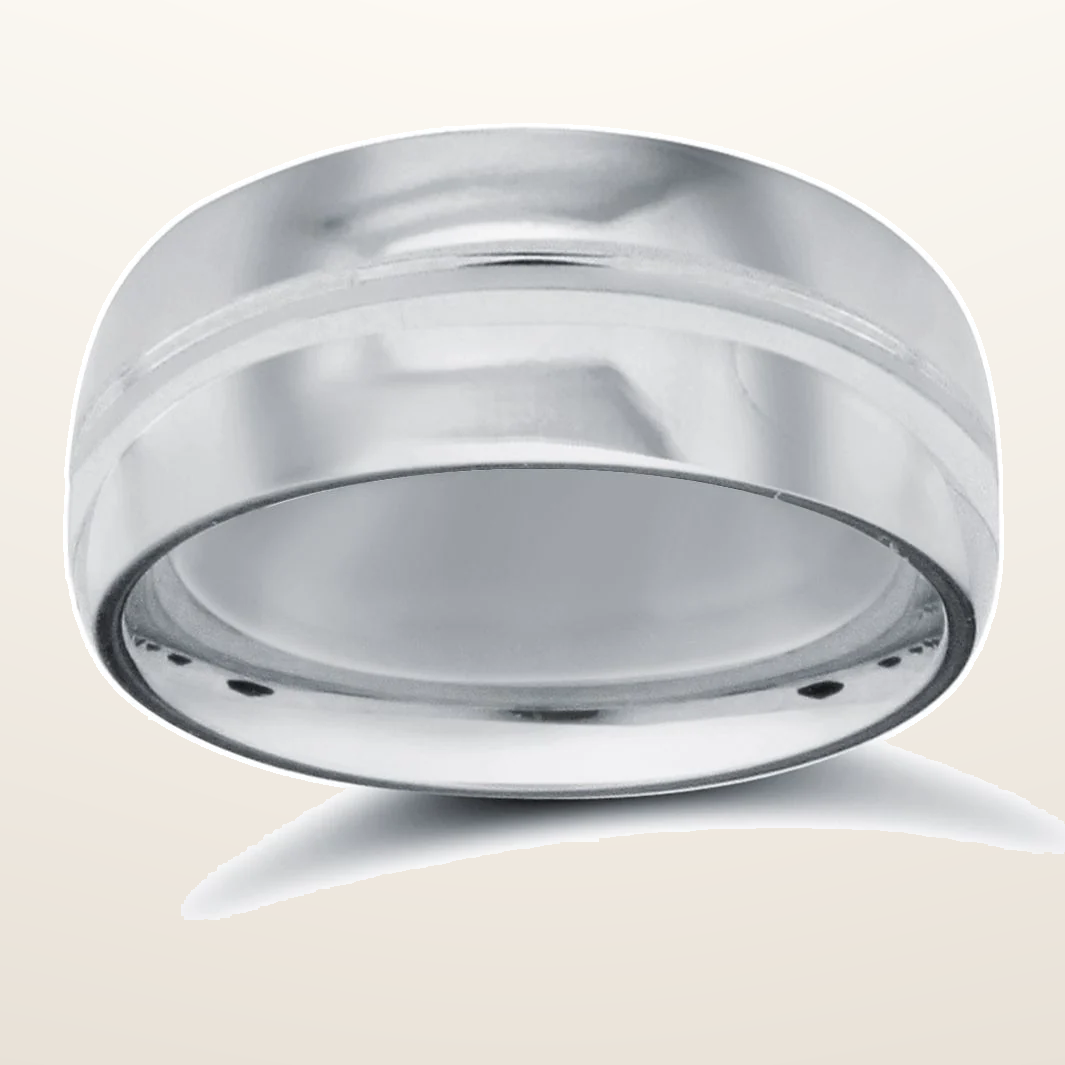 IT_ROLE:studio_clean | 9ct White Gold Premium Weight D-Shape Profile Centre Groove Wedding Ring