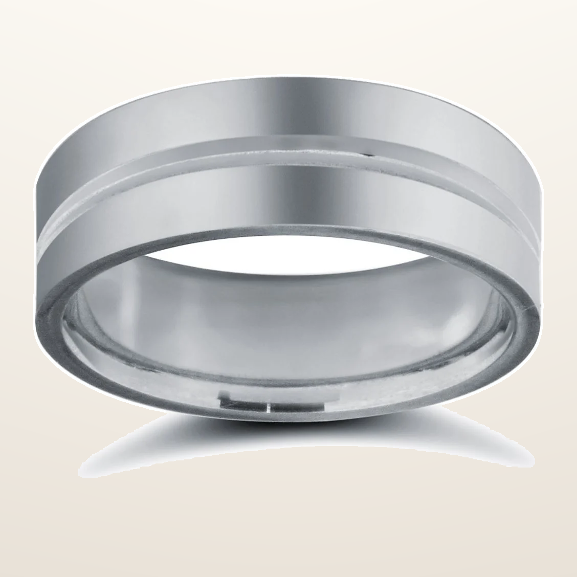 IT_ROLE:studio_clean | 9ct White Gold Standard Weight Flat Court Profile Centre Groove Wedding Ring