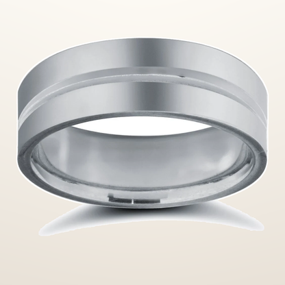 IT_ROLE:studio_clean | 9ct White Gold Standard Weight Flat Court Profile Centre Groove Wedding Ring