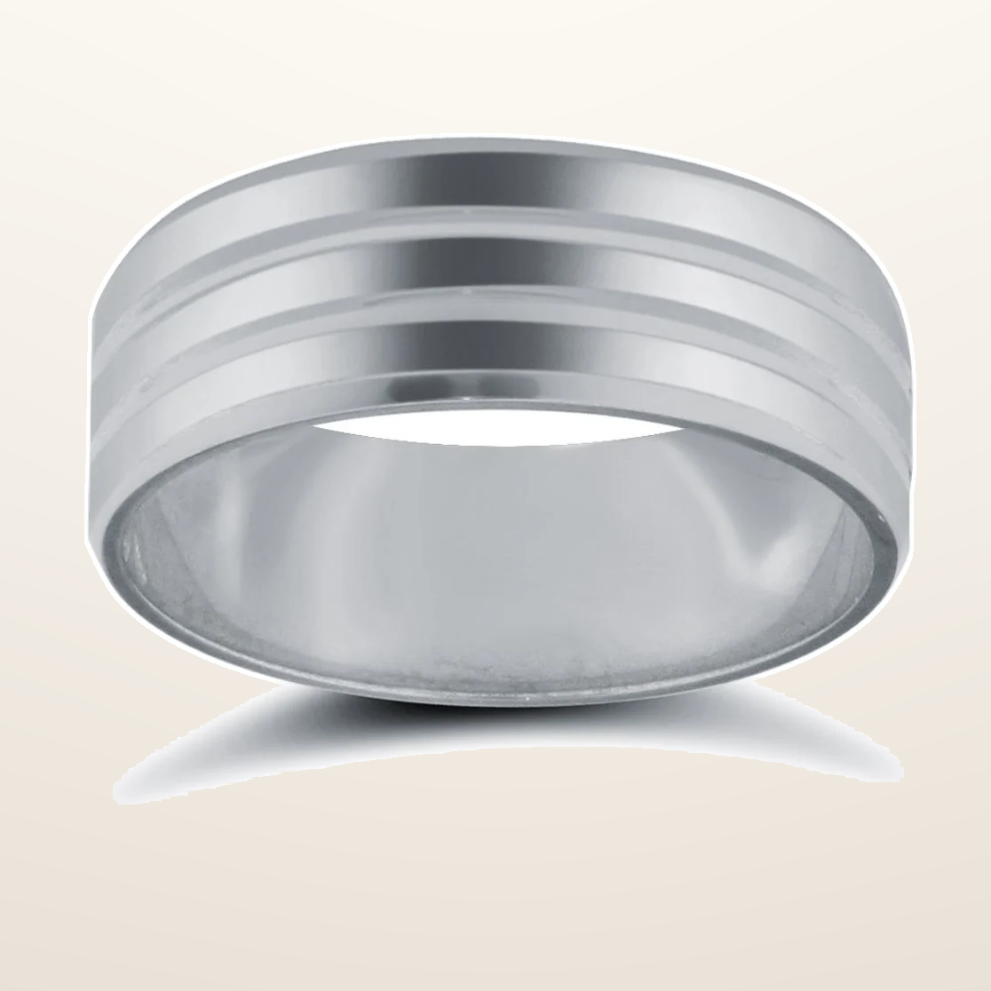 IT_ROLE:studio_clean | 9ct White Gold Standard Weight Flat Court Profile Double Groove Wedding Ring