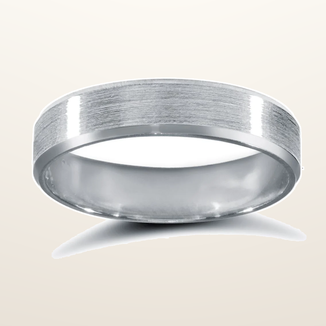 IT_ROLE:studio_clean | 9ct White Gold Standard Weight Flat Profile Satin and Bevelled Edge Wedding Ring