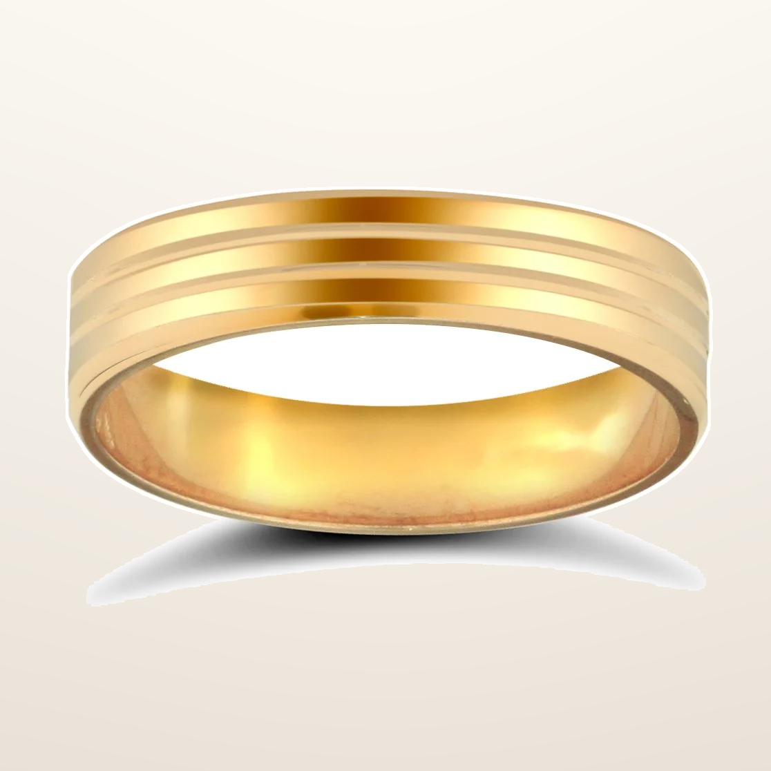 IT_ROLE:studio_clean | 9ct Yellow Gold Standard Weight Flat Profile Double Groove Wedding Ring