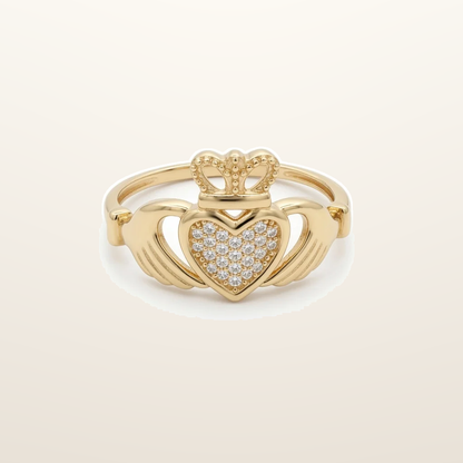 IT_ROLE:studio_clean | 9ct Yellow Gold Cubic Zirconia Claddagh Heart Crown Ring