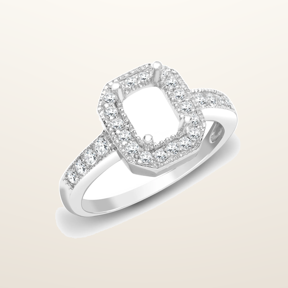 IT_ROLE:studio_clean | 18ct White Gold 43pt Semi Set Natural Diamond Ring Mount. Fits 7x5mm