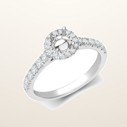 IT_ROLE:studio_clean | 18ct White Gold 0.37ct Natural Diamond Micro-set Halo and Shoulders Wed-fit Ring Mount- Holds 0.25ct