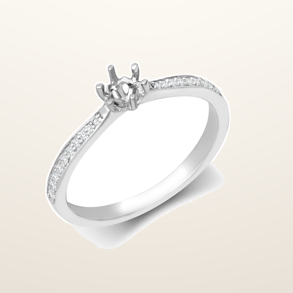 IT_ROLE:studio_clean | 18ct White Gold 0.24ct Natural Diamond Pave set 6-claw Ring Mount- Holds 0.25ct