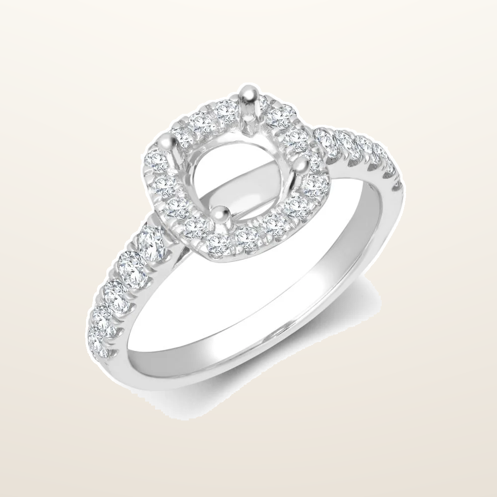 IT_ROLE:studio_clean | 18ct White Gold 0.33ct Natural Diamond Micro-set Cushion-shaped Halo and Shoulders Wed-fit Ring Mount- Holds 0.25ct