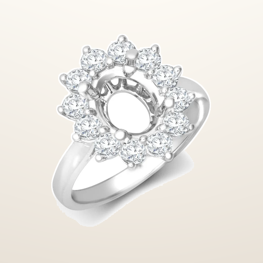 IT_ROLE:studio_clean | 18ct White Gold 0.35ct Natural Diamond Claw-set Cluster Halo Oval Ring - Holds 7x5mm