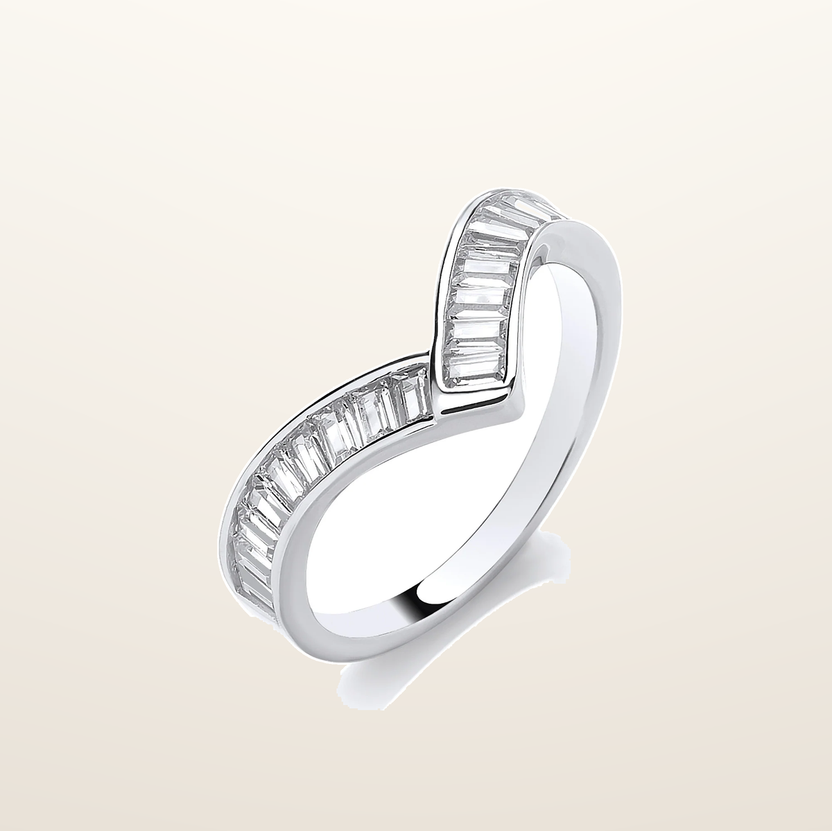 IT_ROLE:studio_clean | Silver Wishbone Ring Baguette Cut Cubic Zirconias Channel Set