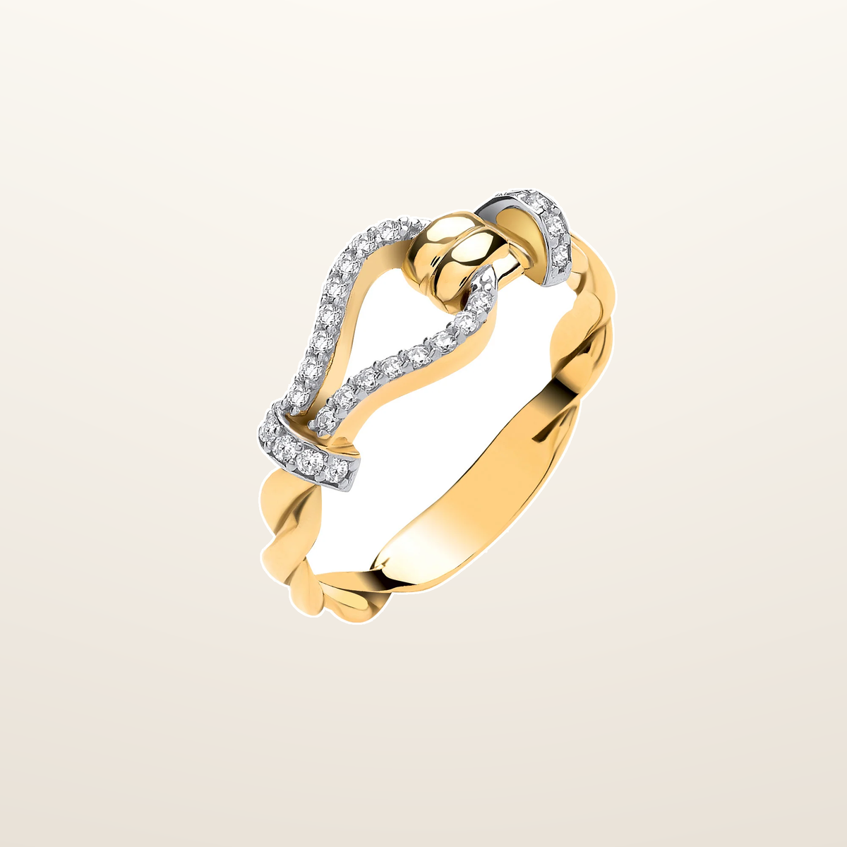 IT_ROLE:studio_clean | Yellow Gold Cubic Zirconias Hook with Twist Band Ladies Ring