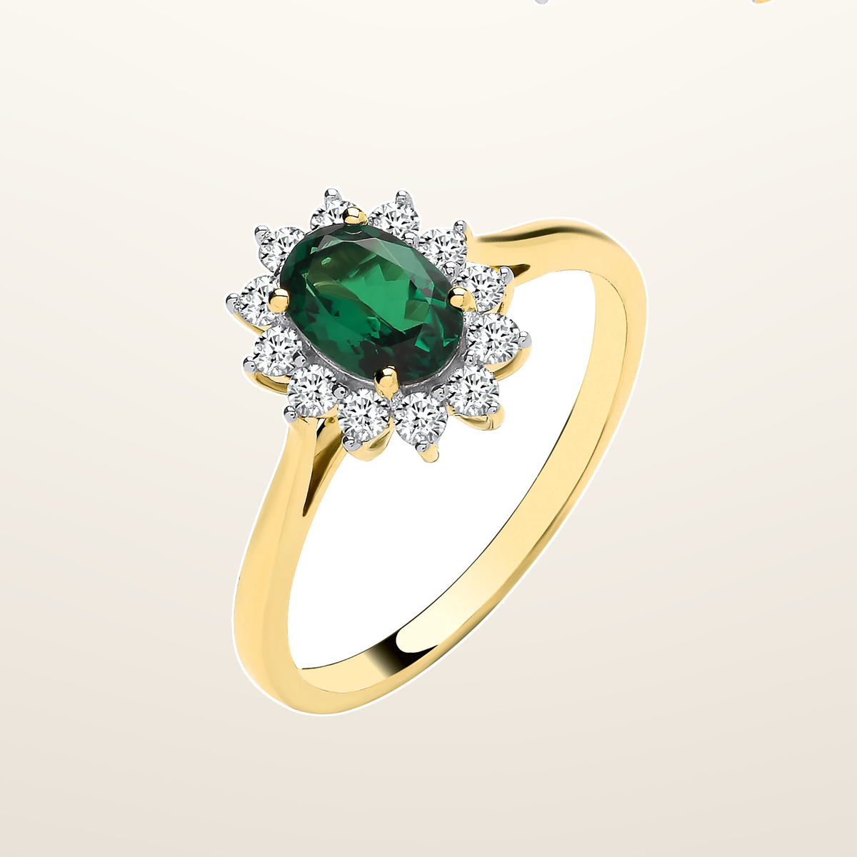 IT_ROLE:studio_clean | 9ct Yellow Gold LAB GROWN 0.30ct Solitaire Diamond & 0.70ct Oval Emerald Ring IGI Certified