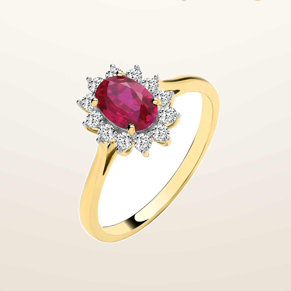IT_ROLE:studio_clean | 9ct Yellow Gold LAB GROWN 0.30ct Solitaire Diamond & 1.10ct Oval Ruby Ring IGI Certified