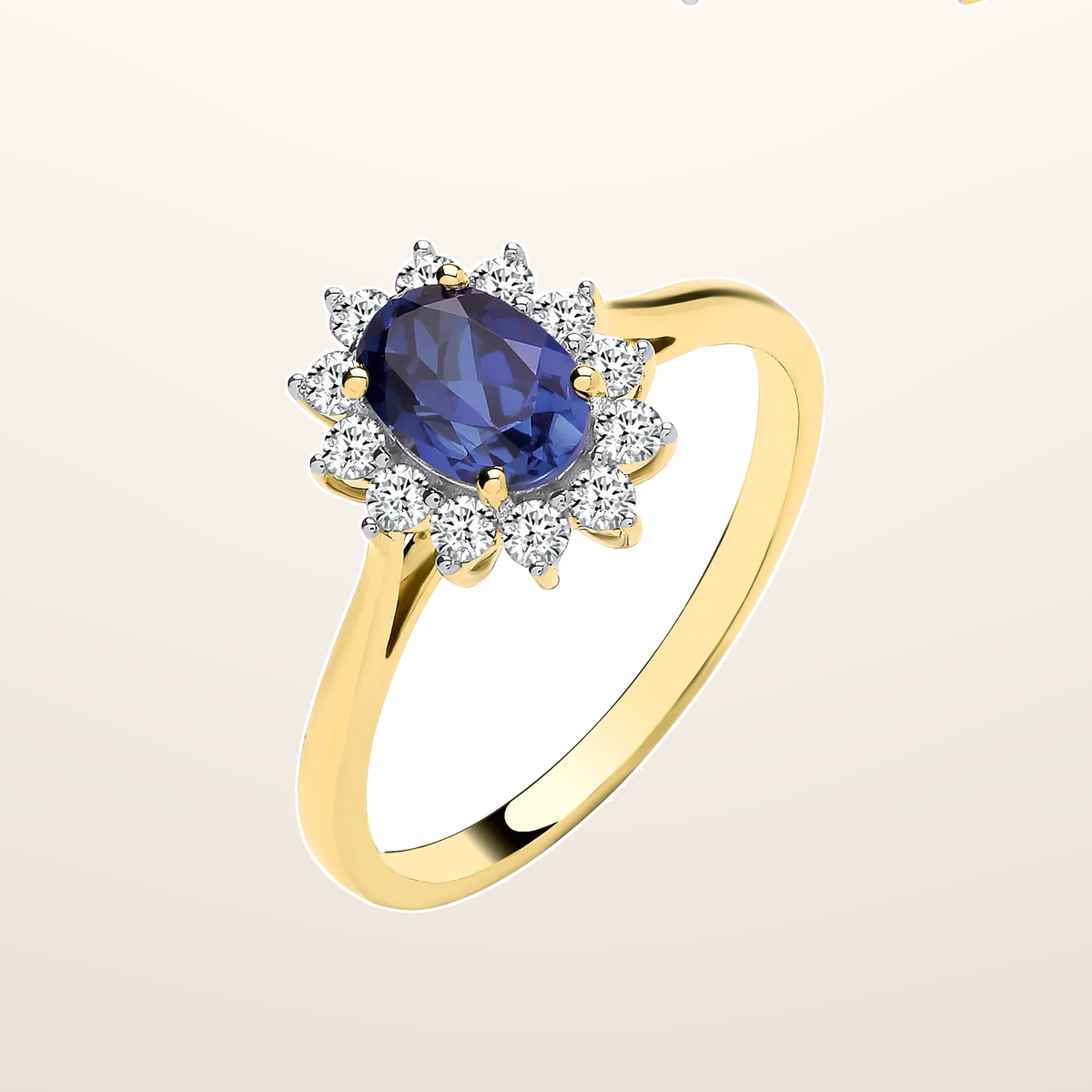 IT_ROLE:studio_clean | 9ct Yellow Gold LAB GROWN 0.30ct Solitaire Diamond & 1.10ct Oval Sapphire Ring IGI Certified