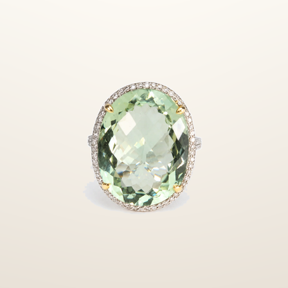 IT_ROLE:studio_clean | 18ct White Gold Green Amethyst & Natural Diamond Halo Cocktail Ring