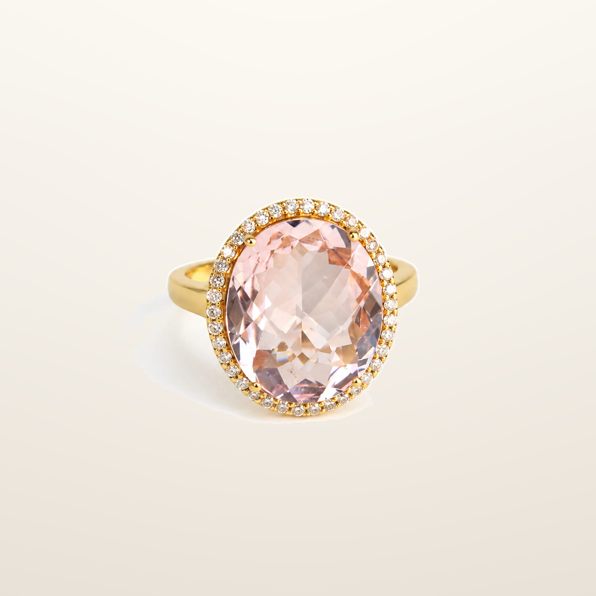 IT_ROLE:studio_clean | 18ct Yellow Gold Oval Morganite & Natural Diamond Halo Ring