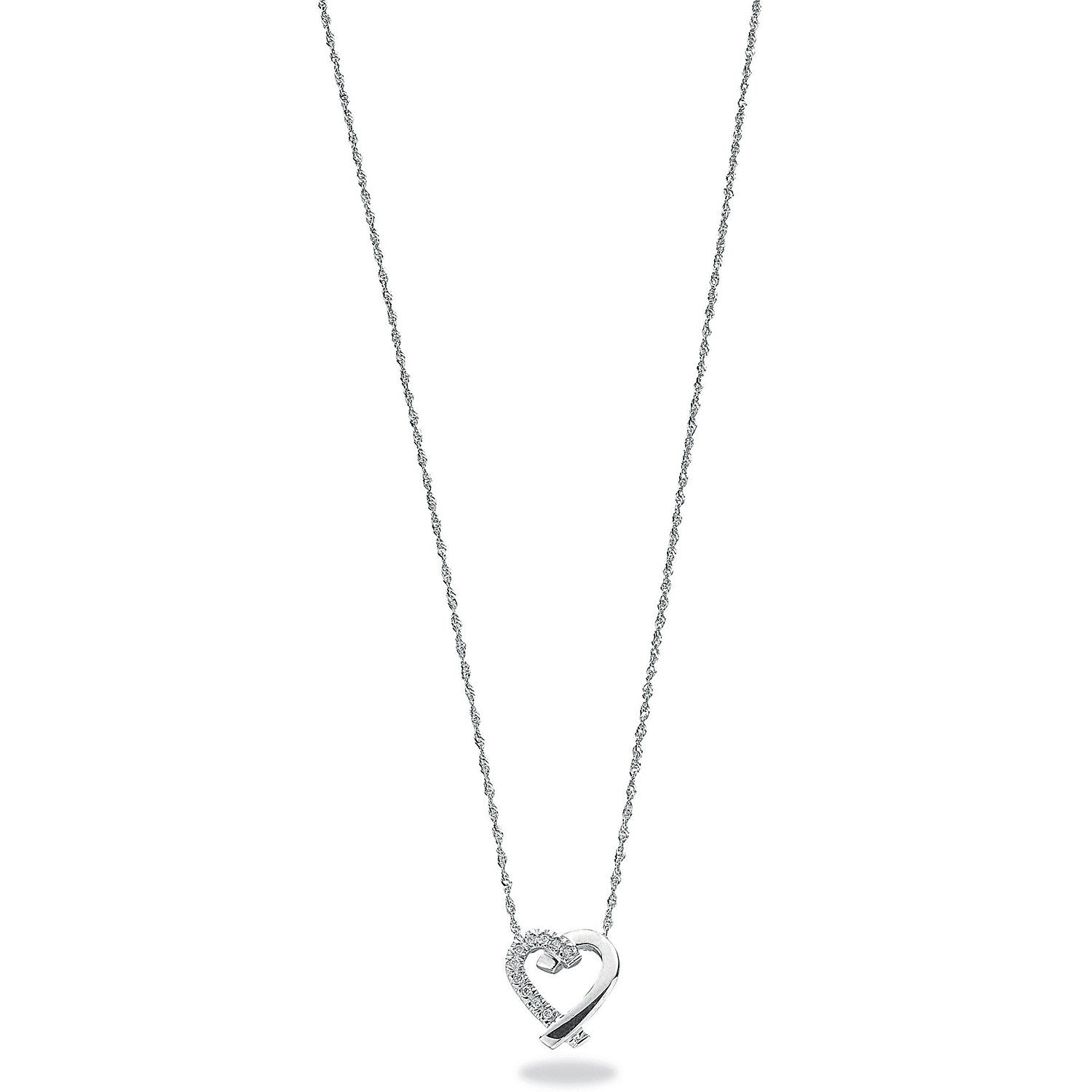 9ct White Gold 0.05ct Diamond Heart Pendant with 18in/45cm Chain