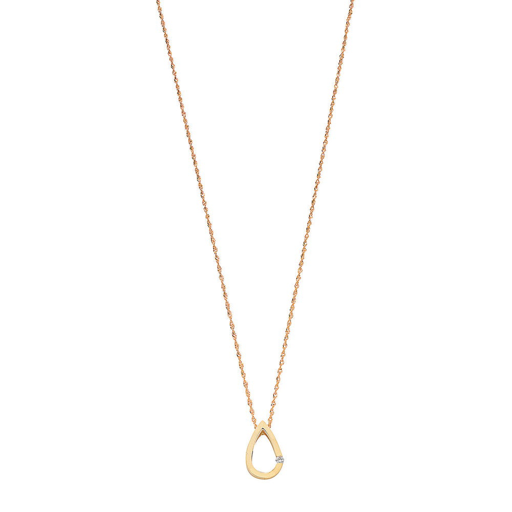 9ct Yellow Gold 0.04ct Diamond Tear Drop Pendant with 18in/45cm Chain – product view